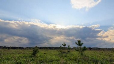 Yağmur bulutları gel ve yağmur başlar. Timelapse. Panorama kaymak. Video. UltraHD (4k)