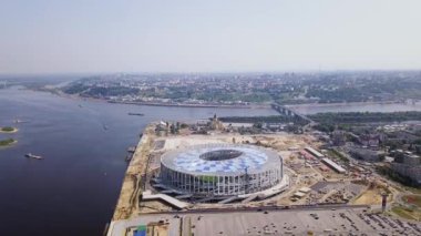 Rusya, Nizhny Novgorod - 21 Ağustos 2017: View of Nizhny Novogorod Rusya 2018 FIFA Dünya Kupası için bina Stadyumu. Video. UltraHD (4k)