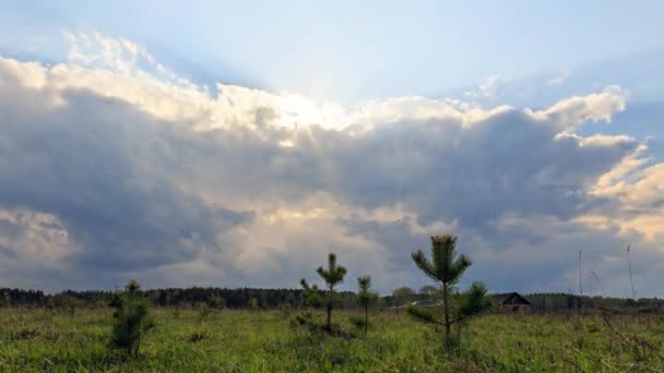 Regenwolken Ziehen Auf Und Regen Setzt Ein Zeitraffer Panorama Schieberegler — Stockvideo