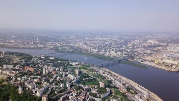 Kilátás Nyizsnyij Novgorod Volga Folyó Oka Folyó Nizhny Novogorod Stadium — Stock videók