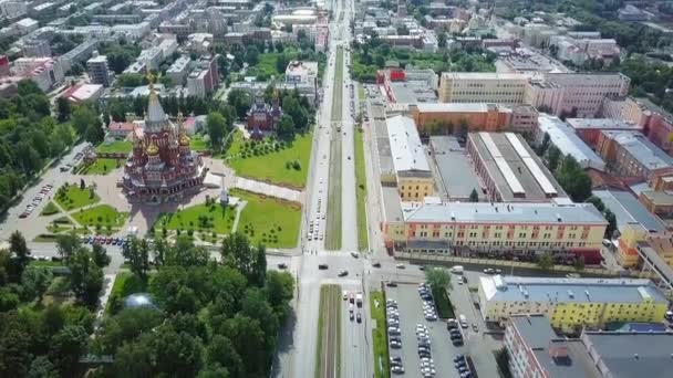 Cathédrale Saint Archange Michel Izhevsk Russie Panorama Ville Vue Sur — Video