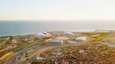 Rusya, Sochi - 03 Eylül 2017: Olimpiyat Panoraması Park Soçi 2014 mahkemelerinin Olimpiyatları, 2018 Dünya Kupası, Formula 1 yarış - Sochi Autodrome 