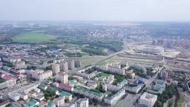 Hermosa Vista Panorámica Del Centro Saransk Así Como Estadio Construcción — Vídeos de Stock