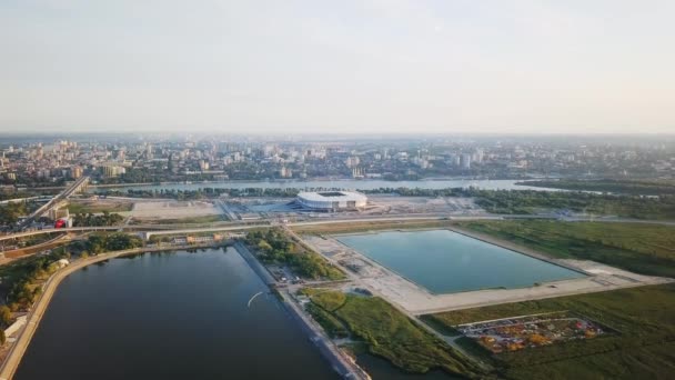 Panoramiczne Ptaka Centralnej Części Nad Donem Stadion Rzekę Don Rosja — Wideo stockowe