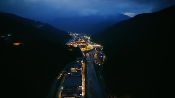 Vista Nocturna Aérea Rosa Khutor Krasnaya Polyana Sochi Rusia Vídeo — Vídeos de Stock