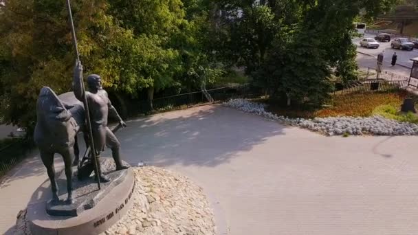 Rusland Penza Augustus 2017 Sculpturale Samenstelling Eerste Kolonist Monument Voor — Stockvideo