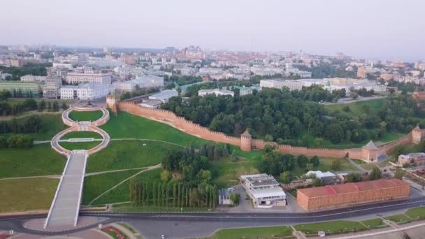 Wschód Słońca Widok Niżnym Nowogrodzie Kreml Chkalov Schody Niżny Nowogród — Wideo stockowe