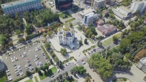 Vista Aérea Catedral Militar Santo Príncipe Alexander Nevsky Cidade Krasnodar — Vídeo de Stock