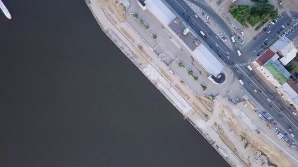 Nijniy Novgorod Nehir Terminal Günbatımı Sırasında Üstten Hava Görünüm Nizhny — Stok video