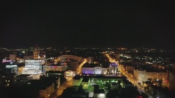 Rusland Saransk Augustus 2017 Luchtfoto Nacht Panorama Van Stad Voor — Stockvideo