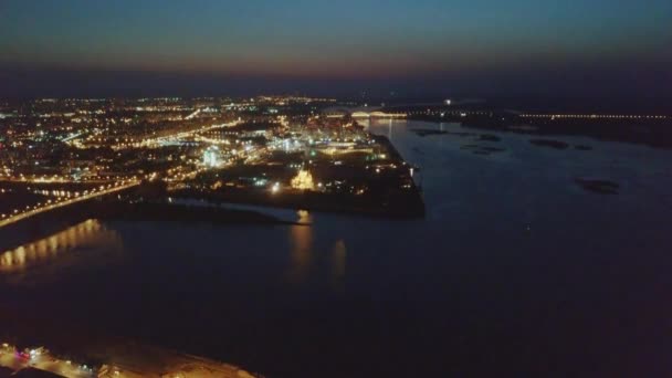 Aerial View Confluence Rivers Oka Volga View Stadium Night Nizhny — Stock Video