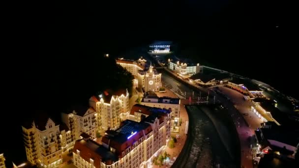 Vista Aérea Rosa Khutor Por Noche Krasnaya Polyana Sochi Rusia — Vídeos de Stock