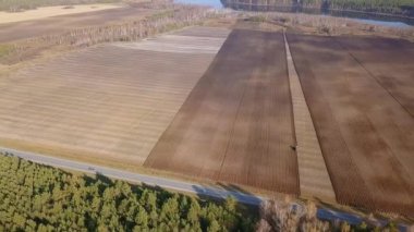 Traktör alanıyla çiftçilik gübre. Sonbahar, Rusya. Video. UltraHD (4k)