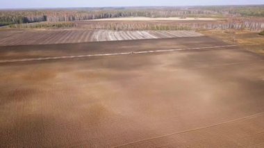 Traktör alanıyla çiftçilik gübre. Sonbahar, Rusya. Video. UltraHD (4k)