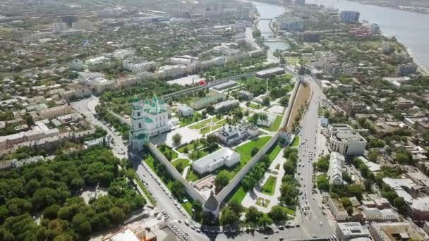 Flygfoto Över Astrakhan Kremlin Historiskt Och Arkitektoniskt Komplex Ryssland Astrakhan — Stockvideo