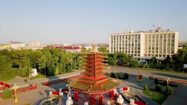 Russia Elista Kalmykia September 2017 Pagoda Seven Days Central Square — Stock Video