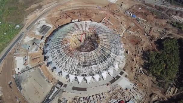Россия Самара Сентября 2017 Года Строительство Футбольного Стадиона Городе Самара — стоковое видео