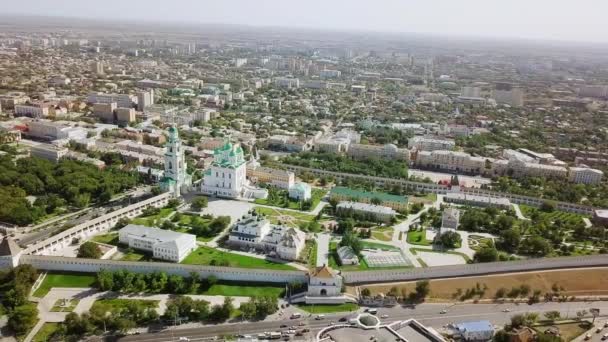 Flygfoto Över Astrakhan Kremlin Historiskt Och Arkitektoniskt Komplex Ryssland Astrakhan — Stockvideo