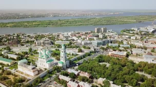 Flygfoto Över Astrakhan Kremlin Historiskt Och Arkitektoniskt Komplex Ryssland Astrakhan — Stockvideo