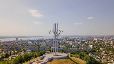 Memorial complex Cranes in Victory Park on Sokolova mountain in Saratov - a monument to Saratovites who died in the Great Patriotic War of 1941-1945  clipart