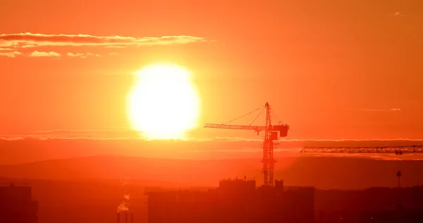 Tower Crane Backdrop Setting Sun Backlight Ekaterinburg Russia — Stock Photo, Image