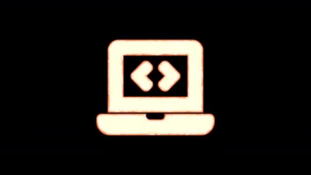 Symbol laptop code burns out of transparency, then burns again. Alpha channel Premultiplied - Matted with color black — Stockvideo