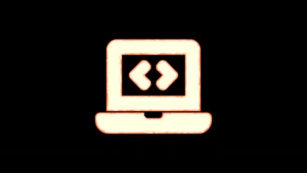 Symbole code ordinateur portable brûle par transparence, puis brûle à nouveau. Canal Alpha Premultiplied - Montée sous passe-partout avec la couleur noire 