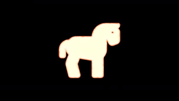 Symbol horse burns out of transparency, then burns again. Alpha channel Premultiplied - Matted with color black — Stockvideo