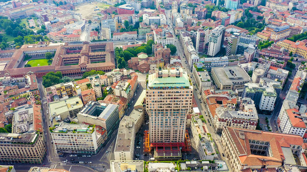 Milan, Italy. skyscraper in the city center. Roofs of the city aerial view, Aerial View