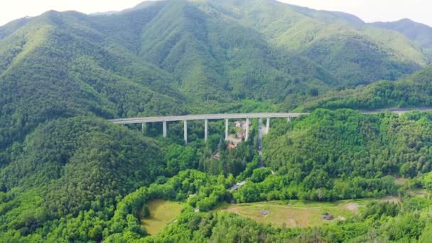 Italy, Province of La Spezia, A12. European route E80 (Trans-European Motorway or TEM). Mountain section with bridges and tunnels. 4K — Stock Video