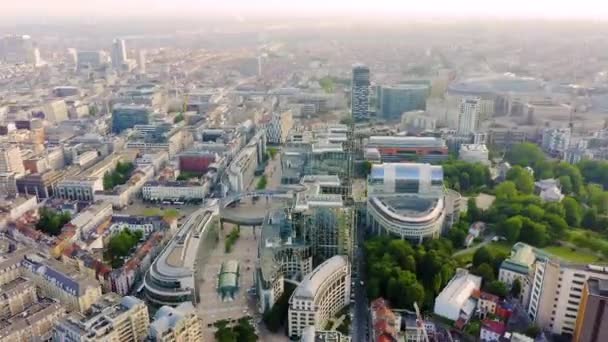 Brussels, Belgium. The complex of buildings of the European Parliament. State institution. 4K — Stock Video