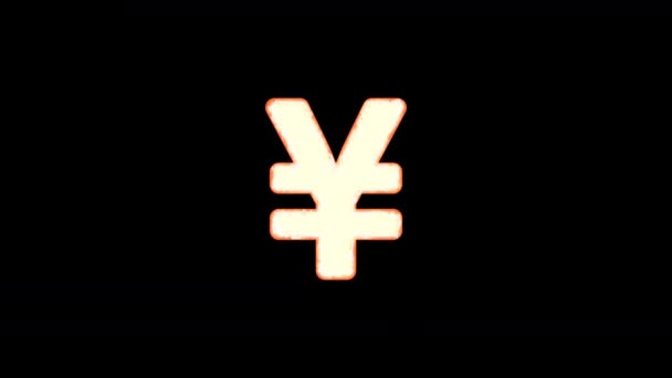 Symbole yen signe brûle par transparence, puis brûle à nouveau. Canal Alpha Premultiplied - Montée sous passe-partout avec la couleur noire — Video