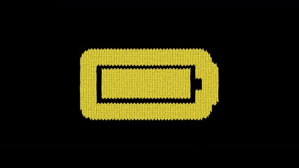 Symbol baterie plná je pletená z vlněné nitě. Pleteme jako svetr — Stock video