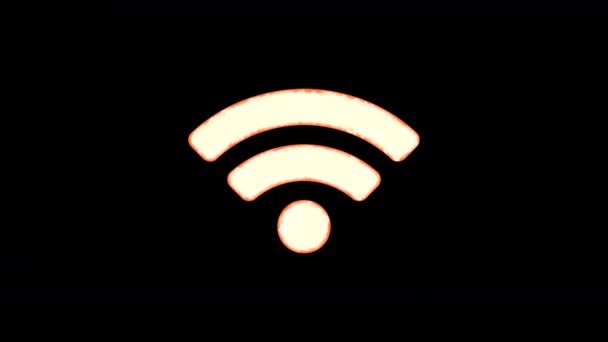 Symbol wifi hoří z průhlednosti a pak znovu hoří. Alpha kanál Přednásobený - rohožka s černou barvou — Stock video