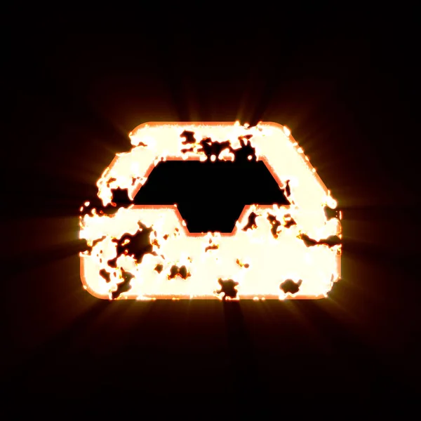 Símbolo caixa de entrada queimada em um fundo preto. Brilho brilhante — Fotografia de Stock