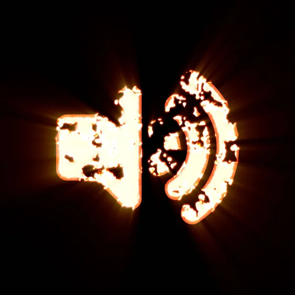 O volume de símbolo se queimou em um fundo preto. Brilho brilhante — Fotografia de Stock