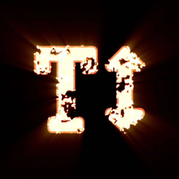 Altura do texto do símbolo queimado em um fundo preto. Brilho brilhante — Fotografia de Stock