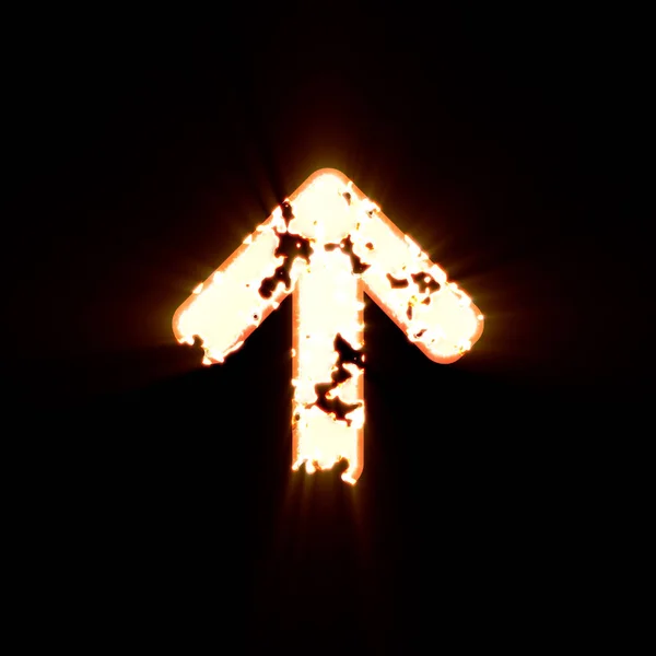 Symbol pil upp bränd på en svart bakgrund. Ljus glans — Stockfoto
