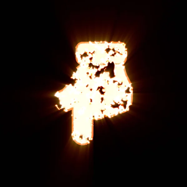 Σύμβολο χέρι σημείο προς τα κάτω κάηκε σε μαύρο φόντο. Φωτεινή λάμψη — Φωτογραφία Αρχείου