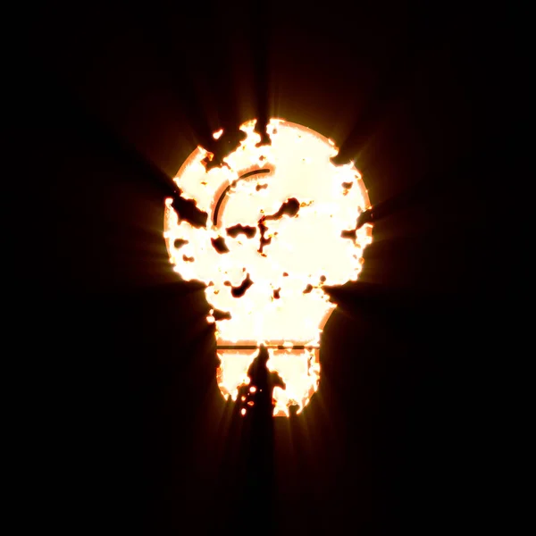 Szimbólum villanykörte égett egy fekete háttér. Fényes fény — Stock Fotó