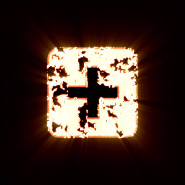 Sembol artı kare siyah bir arkaplanda yanmış. Parlak ışık 