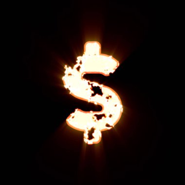 Siyah arka planda dolar işareti yanmış. Parlak ışık 