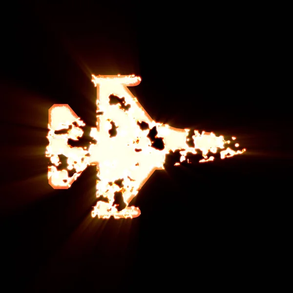 Symbol fighter jet burned on a black background. Bright shine — Stock Photo, Image