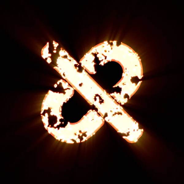Símbolo desvinculado queimado em um fundo preto. Brilho brilhante — Fotografia de Stock