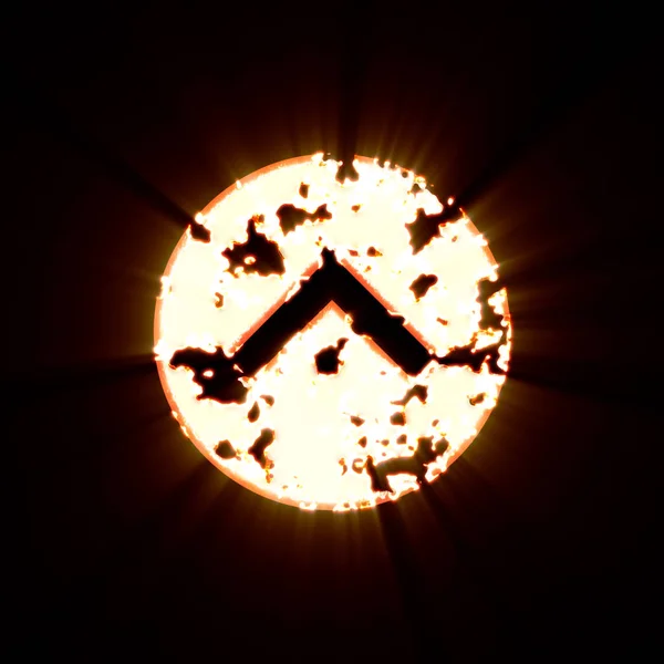 Symbool chevron cirkel opgebrand op een zwarte achtergrond. Heldere glans — Stockfoto