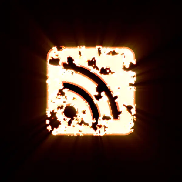 Symbol rss kvadrat bränd på en svart bakgrund. Ljus glans — Stockfoto