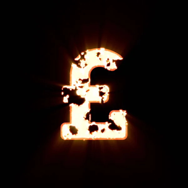 Signo de libra de símbolo queimado em um fundo preto. Brilho brilhante — Fotografia de Stock
