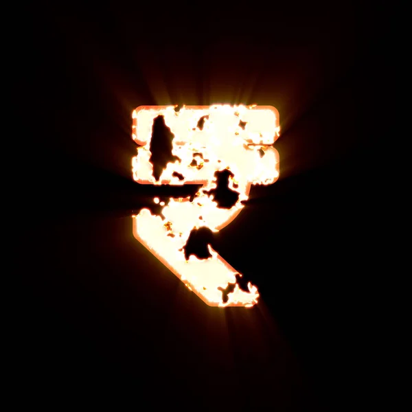 Símbolo sinal de rupia queimado em um fundo preto. Brilho brilhante — Fotografia de Stock