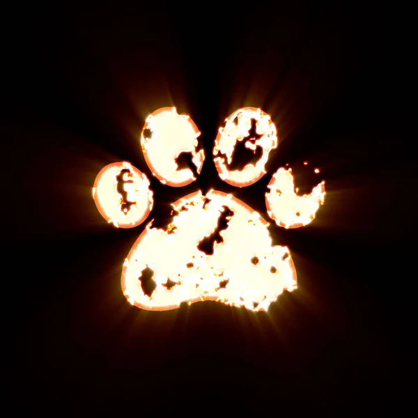 Symbool poot verbrand op een zwarte achtergrond. Heldere glans — Stockfoto