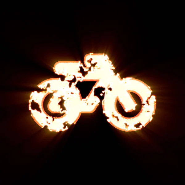 Το ποδήλατο-σύμβολο κάηκε σε μαύρο φόντο. Φωτεινή λάμψη — Φωτογραφία Αρχείου